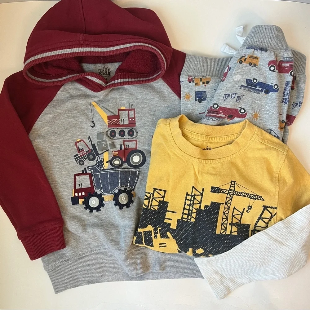 The Children's Place Maroon and Gray Construction Hoodie Set